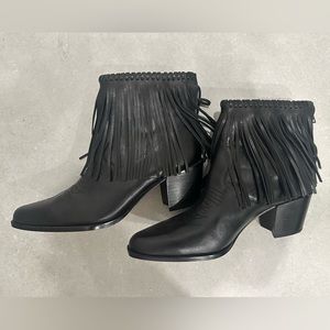 Bettye Muller black ankle fringe boot